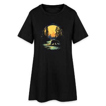 Retro Outdoor Wilderness Bärenbäume - Frauen T-Shirt-Kleid - Schwarz - Vorne