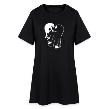 Ghost with Cat Sketch – Child-Friendly Halloween - Women’s T-Shirt Dress - black - Front