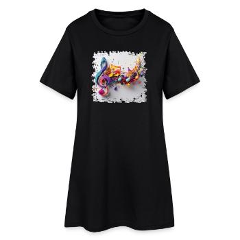 Farbenfrohe Musiknoten Kunstmotiv - Frauen T-Shirt-Kleid - Schwarz - Vorne