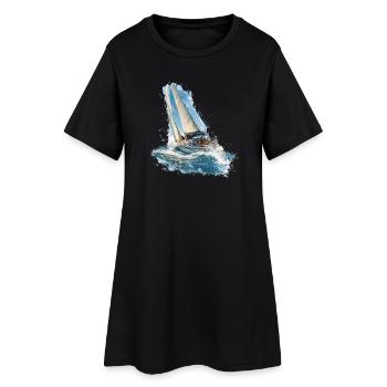 Segelboot im Wellenrauschen - Frauen T-Shirt-Kleid - Schwarz - Vorne