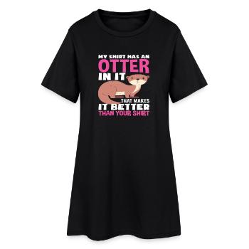 My shirt has an otter sea otter cartoon - Women’s T-Shirt Dress - black - Front
