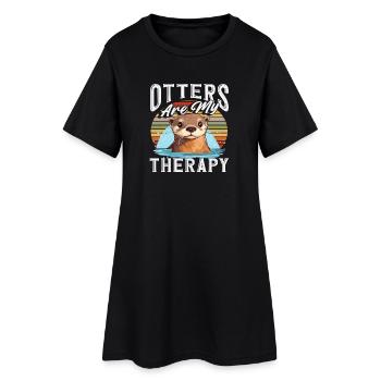 Rétro coucher de soleil loutre de mer dessin animé - Robe T-shirt Femme - noir - Devant