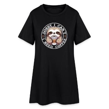 Paresseux Café Rond Mignon - Robe T-shirt Femme - noir - Devant