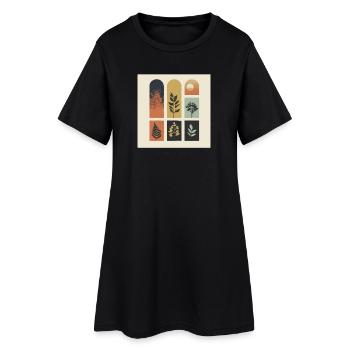 Autumn Botanicals Grid - Women’s T-Shirt Dress - black - Front
