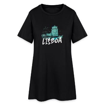 Belem Tower Lisbon and Tagus River blue illustration - Women’s T-Shirt Dress - black - Front