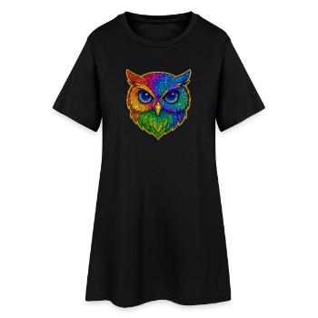 Hibou | Hibou hulotte | Magie du hibou arc-en-ciel - Robe T-shirt Femme - noir - Devant