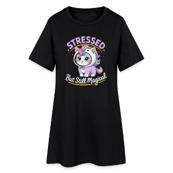 Stressé mais toujours magique - Drôle de chat Licorne - Robe T-shirt Femme - noir - Devant