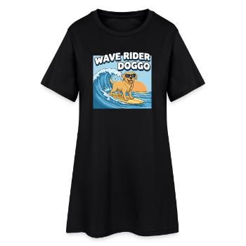 Surfeur Chien Surf - Robe T-shirt Femme - noir - Devant