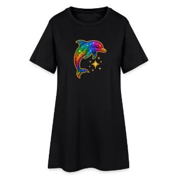 Arc-en-ciel Dauphin brillant des étoiles - Robe T-shirt Femme - noir - Devant