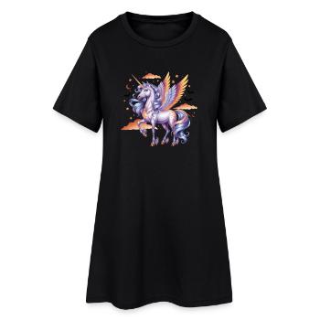 Licorne magique avec des ailes sous le ciel étoilé - Robe T-shirt Femme - noir - Devant