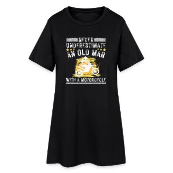 Old Man With Motorcycle - Women’s T-Shirt Dress - black - Front