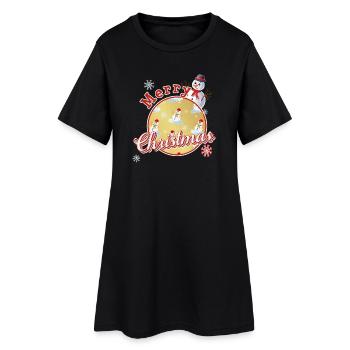 Fröhliche Weihnachten Englisch mit Schneemännern - Frauen T-Shirt-Kleid - Schwarz - Vorne