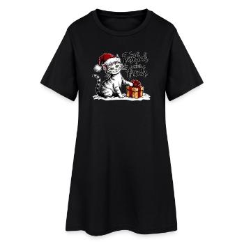 Weihnachts Katze – lustiges Wintermotiv - Frauen T-Shirt-Kleid - Schwarz - Vorne