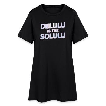 Delulu Is The Solulu 3D Silber Typografie - Frauen T-Shirt-Kleid - Schwarz - Vorne