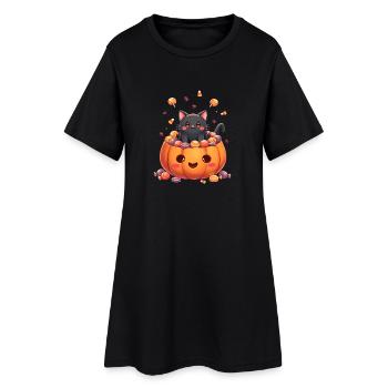 Chat d’Halloween avec citrouille d’Halloween - Robe T-shirt Femme - noir - Devant