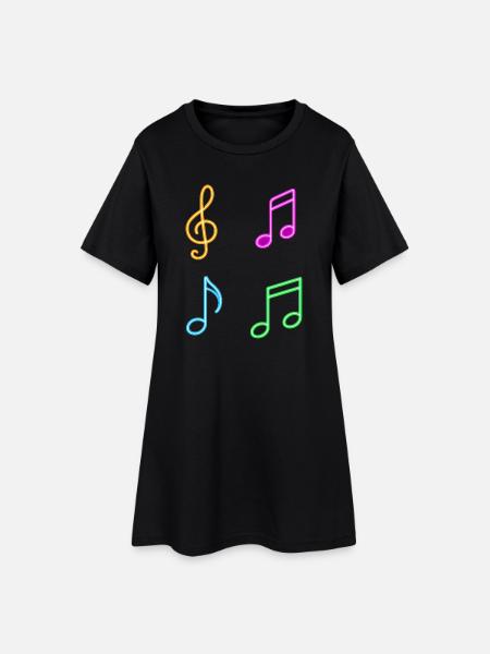 Neon Musiknoten – Music Vibes - Frauen T-Shirt-Kleid - Schwarz