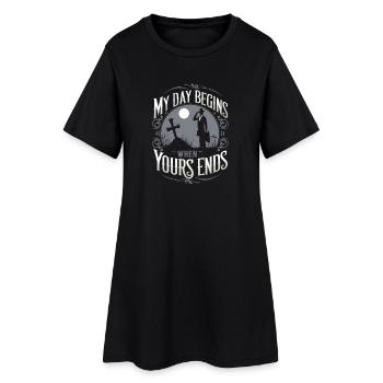 Mein Tag beginnt, wenn deiner endet - Halloween - Frauen T-Shirt-Kleid - Schwarz - Vorne