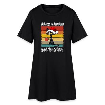 Weihnachtskatze mit Santa-Hut und Kaffee - Frauen T-Shirt-Kleid - Schwarz - Vorne