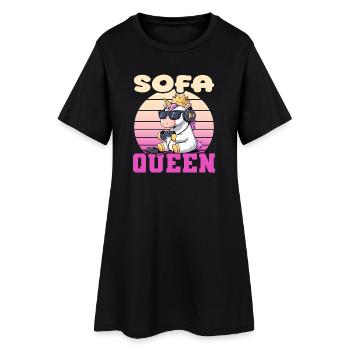 Sofa Queen - Einhorn zocken - Frauen T-Shirt-Kleid - Schwarz - Vorne