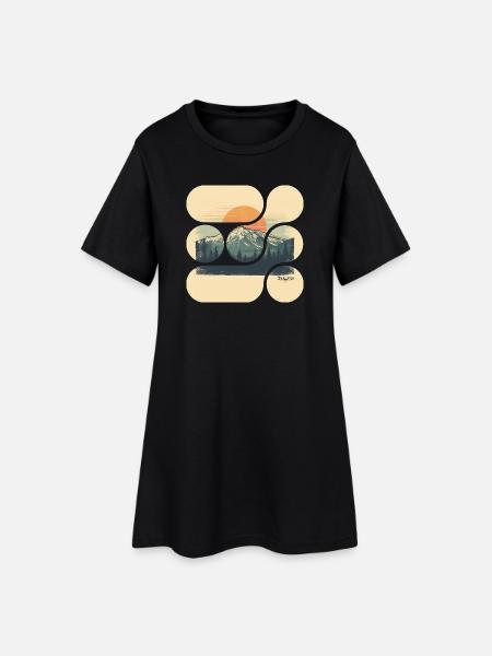 Jacaranda Paysage De Montagne Rétro - Robe T-shirt Femme - noir