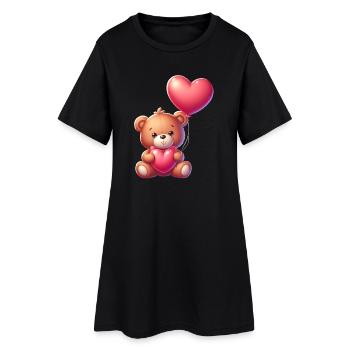 Ours en peluche avec ballon coeur - Robe T-shirt Femme - noir - Devant
