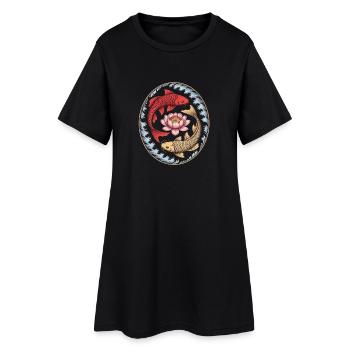 Koi Poisson Lotus Fleur Wave Art - Robe T-shirt Femme - noir - Devant