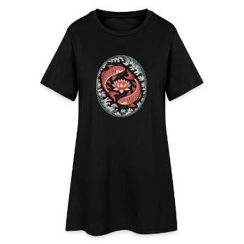 Koi fish and lotus flower in wave art - Women’s T-Shirt Dress - black - Front
