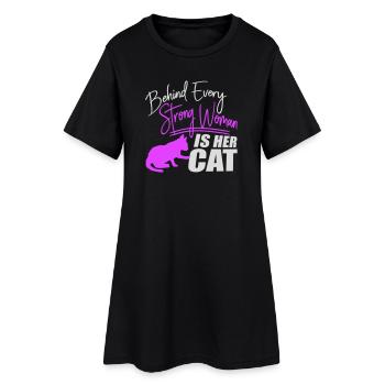 Derrière chaque femme forte se trouve son chat Spruch Katze - Robe T-shirt Femme - noir - Devant