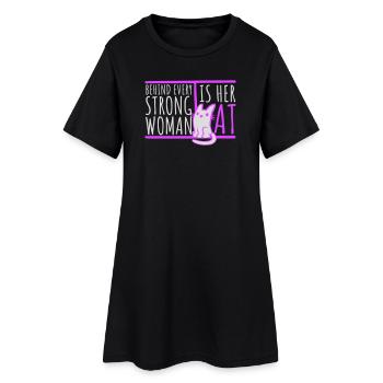 Behind Every Strong Woman Is Her Cat Spruch Katze - Women’s T-Shirt Dress - black - Front