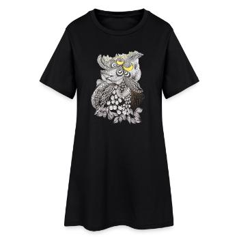 Ornamental Flower Black and White Pattern with Yellow - Women’s T-Shirt Dress - black - Front