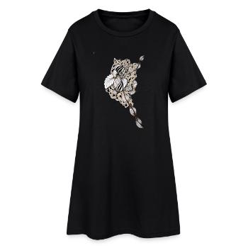 Fleur Mandala Plume Art - Robe T-shirt Femme - noir - Devant