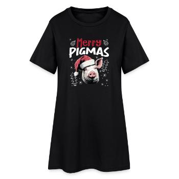 Merry Pigmas Motif de Noël Drôle de Cochon - Robe T-shirt Femme - noir - Devant