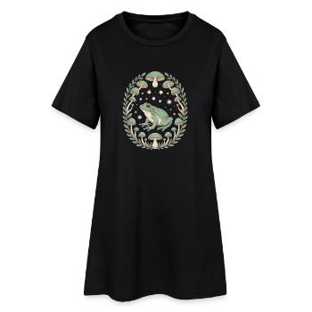 Frog and mushrooms with starry sky design - Women’s T-Shirt Dress - black - Front