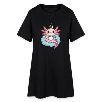 Axolotl avec café sur nuage Café du matin Kawaii - Robe T-shirt Femme - noir - Devant