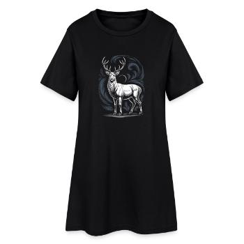 Cerf blanc avec bois lune et ornement de forêt - Robe T-shirt Femme - noir - Devant