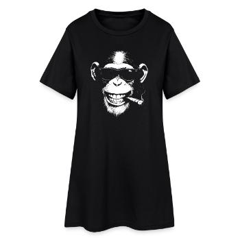 Lächelnder Affe mit Sonnenbrille und Zigarre - Frauen T-Shirt-Kleid - Schwarz - Vorne