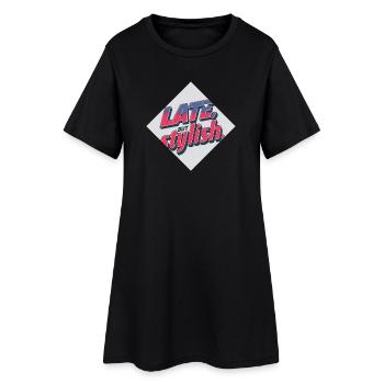 Spät, aber schick – Retro-Stil - Frauen T-Shirt-Kleid - Schwarz - Vorne