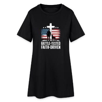 Battle Tested Faith Driven Soldier Cross USA Flag - Women’s T-Shirt Dress - black - Front