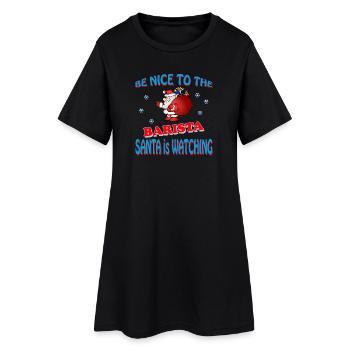 SANTA BARISTA - Frauen T-Shirt-Kleid - Schwarz - Vorne