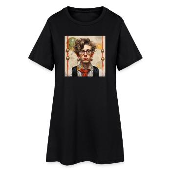 Junger Mann im Vintage-Stil Brille wirres Haar  - Frauen T-Shirt-Kleid - Schwarz - Vorne