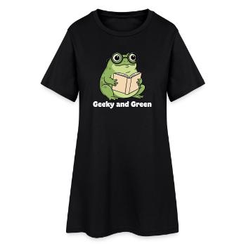 Lecture de grenouille verte geek - Robe T-shirt Femme - noir - Devant
