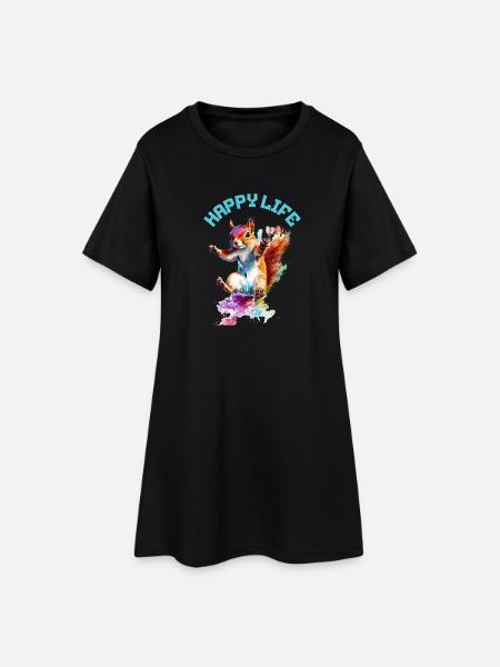 Happy Life Squirrel Design - Robe T-shirt Femme - noir