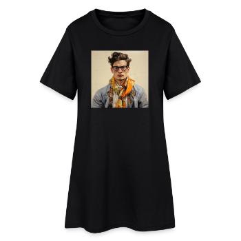 Portrait Vintage Chic avec Écharpe - Robe T-shirt Femme - noir - Devant