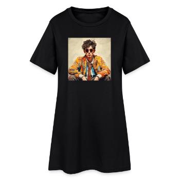 Portrait d’artiste coloré Rétro Chic - Robe T-shirt Femme - noir - Devant