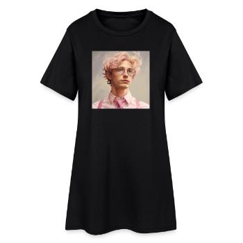 Pastellheld Portrait mit Brille - Frauen T-Shirt-Kleid - Schwarz - Vorne