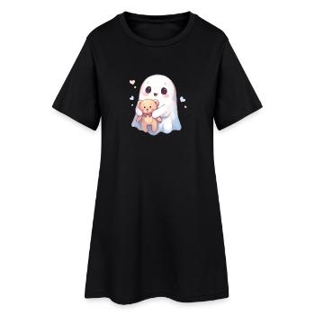 Kawaii Ghost with Teddy Bear and Hearts - Women’s T-Shirt Dress - black - Front