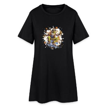 Frosch Snowboard - Frauen T-Shirt-Kleid - Schwarz - Vorne