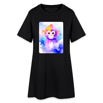 Little Monkey (Portrait) (Purple Watercolor) - Women’s T-Shirt Dress - black - Front
