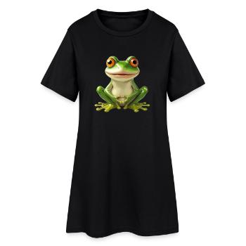 Grenouille joyeuse avec de grands yeux - - Robe T-shirt Femme - noir - Devant