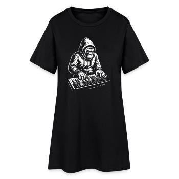 DJ Chimp im Hoodie spielt Keyboard-Musik - Frauen T-Shirt-Kleid - Schwarz - Vorne